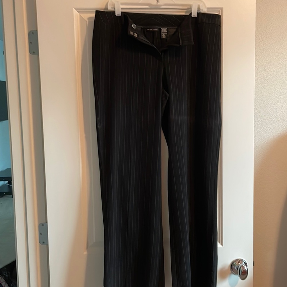 Black Wide Leg Trousers w/Silver Pinstripes